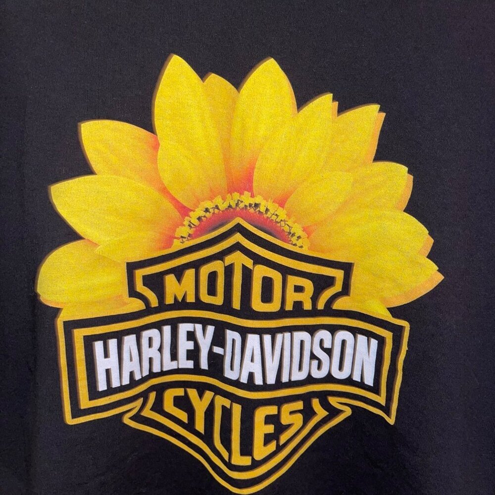 Womens Tee Shirt Size 2XL Black Harley Davidson Sunflower Crew Neck Casual - Picture 6 of 6